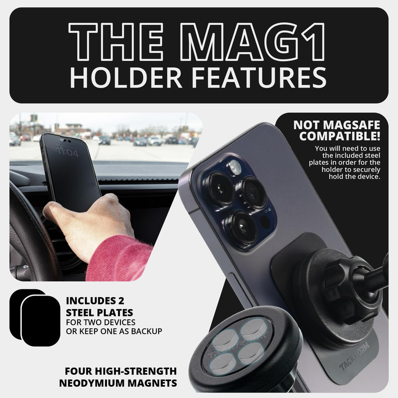 Tackform Link Vent Mount Magnetic Phone Holder - Compatible with '21-'25 Ford F150 & Raptor, '23-'25 Ford Super Duty | Aluminum Base | Short Reach | NOT Compatible with MagSafe Standard-Magnetic