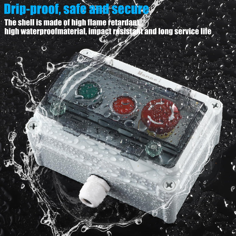 [AUSTRALIA] - Push Button Station IP67 Outdoor Waterproof Button Switch Box Emergency Stop Button Switch and Instantaneous Button Switch (Green and Red) with Protective Cover Anti-Misoperation Switch 