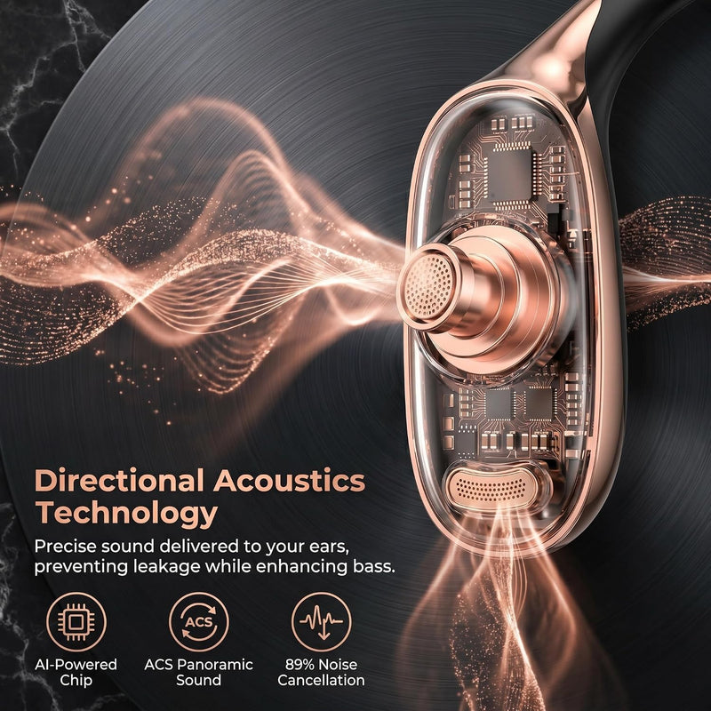 NE35 Open Ear Earbuds Bluetooth 6.0 Headphones, AI Translation Earbuds Real Time with 6 Translation Modes & 164 Language, 60H Playtime, Wireless Ear Earbuds for Travel, Meeting Sport & Learning- Grey
