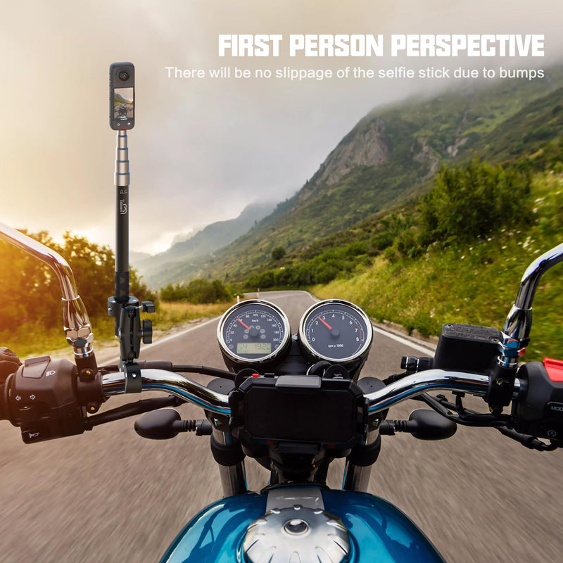 Motorcycle Bike Handlebar Double clamp Mount with 59" Invisible Selfie for insta360 X4/X3/X2/XONE/GO2/3(locking anti-fall version)