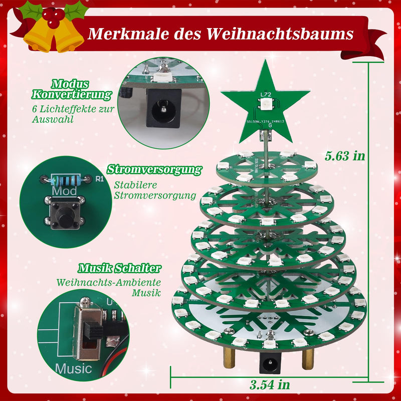 [AUSTRALIA] - PEMENOL Colourful Soldering Kit Christmas Tree DIY Kit, 7 Light Modes, RGB Flow Lights, SMD Fun Advent Calendar, Electronic Kit, Soldering Practice, Christmas Decoration, Mint Education 