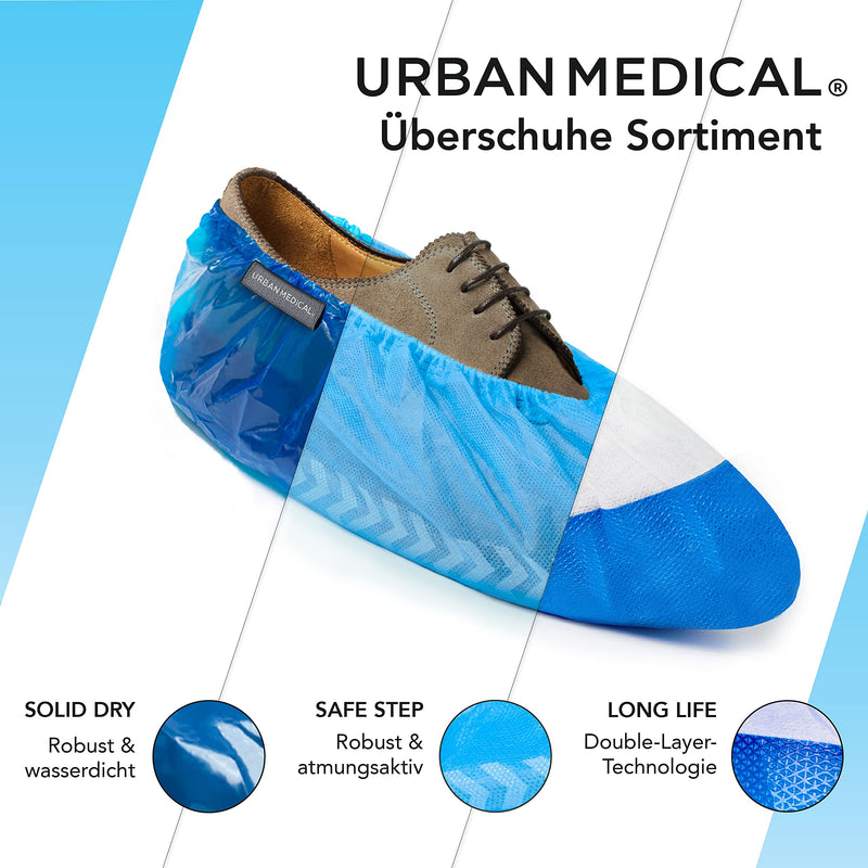 URBAN MEDICAL 100 x Breathable 6 g Disposable / Reusable Shoe Covers with Non-Slip Sole - Safe Step - Tear-Resistant and Puncture Proof - Overshoes for Indoor and Outdoor Use - One Size