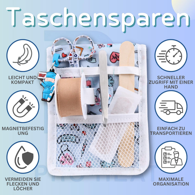 Ph Pro Heat Nurse Bag for Work with Magnet - Care Bag - Kankenhaus Accessories - Nurse Bag with Multifunctional Compartments - Nursing Organiser Blue and White