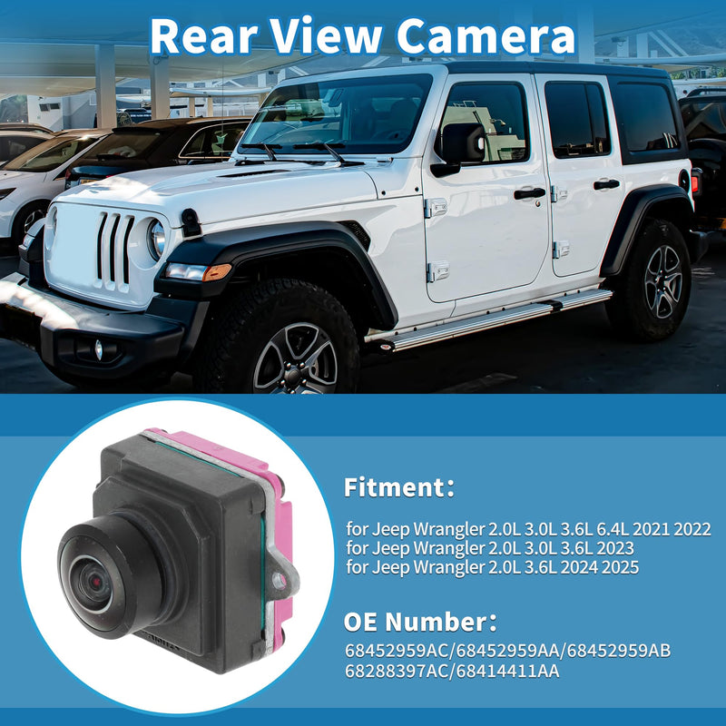Rear View Camera for Jeep Wrangler 2021 2022 2023 2024 2025 Park Assist Backup Reverse Camera Replace No.68452959AC/68452959AA/68452959AB/68288397AC