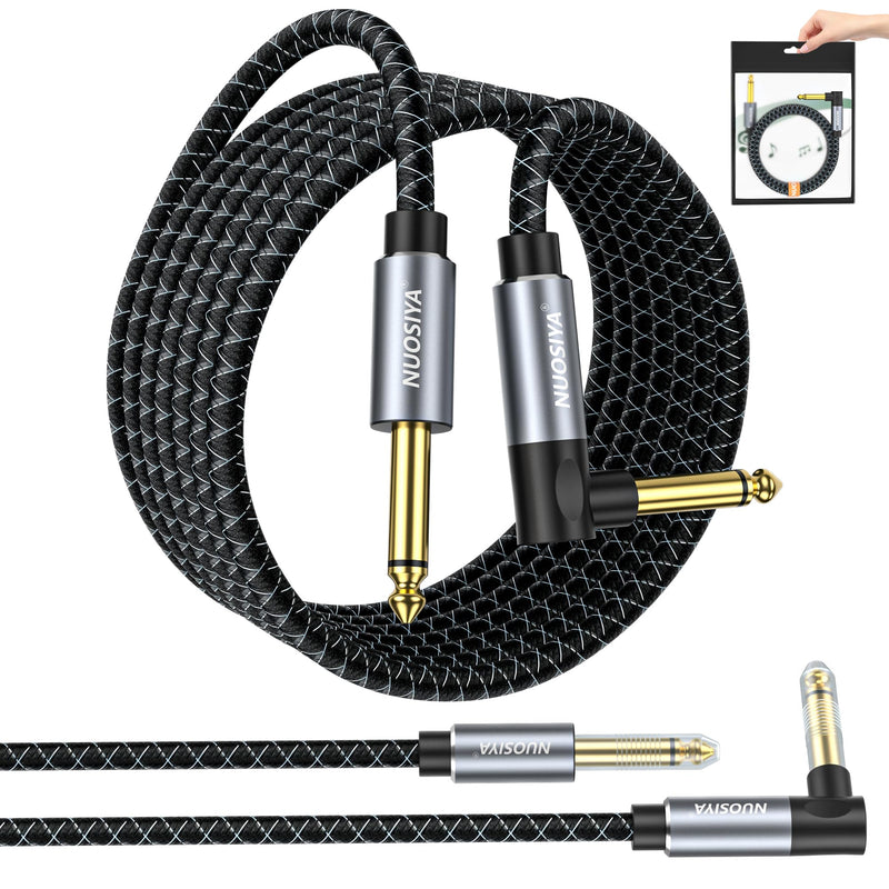 1/4 Inch TS to TS Guitar Cable 20FT Electric Instrument Bass AMP Cord Braided Guitar Cables for Electric Guitar, Bass AMP, Keyboard, Mixer, Equalizer (Straight to Right Angle) Braided Black