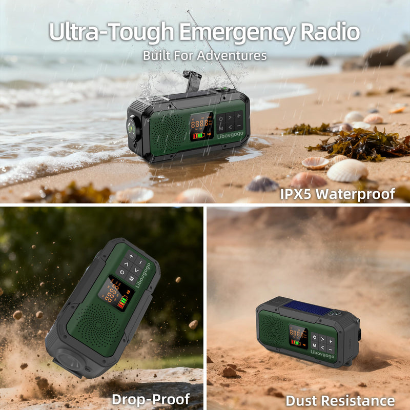 [AUSTRALIA] - Emergency Radio Waterproof Bluetooth Speaker,Portable Digital AM FM Radio with 2000mAH Cell Phone Charger,Flashlight,Hand Crank NOAA Weather Radio with Solar Panel,Emergency Survival Kit (Deep Green) Deep Green 