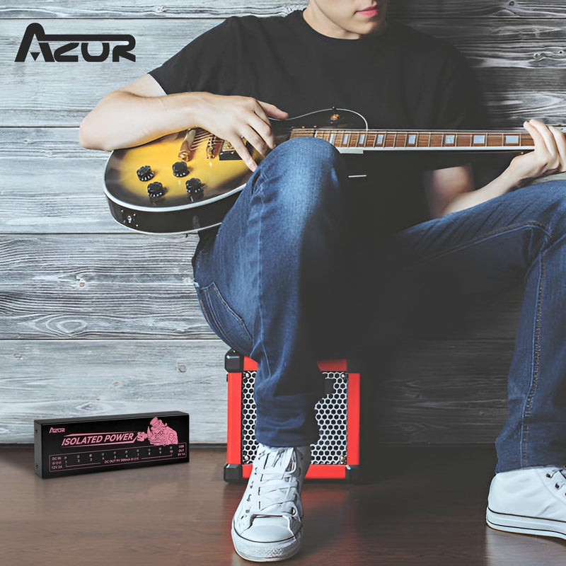 AZOR Professional 12v power supply for guitar pedals with 10 isolated Outputs - 9v power supply Compatible, Overcurrent Protection, low noise and Heat Dissipation