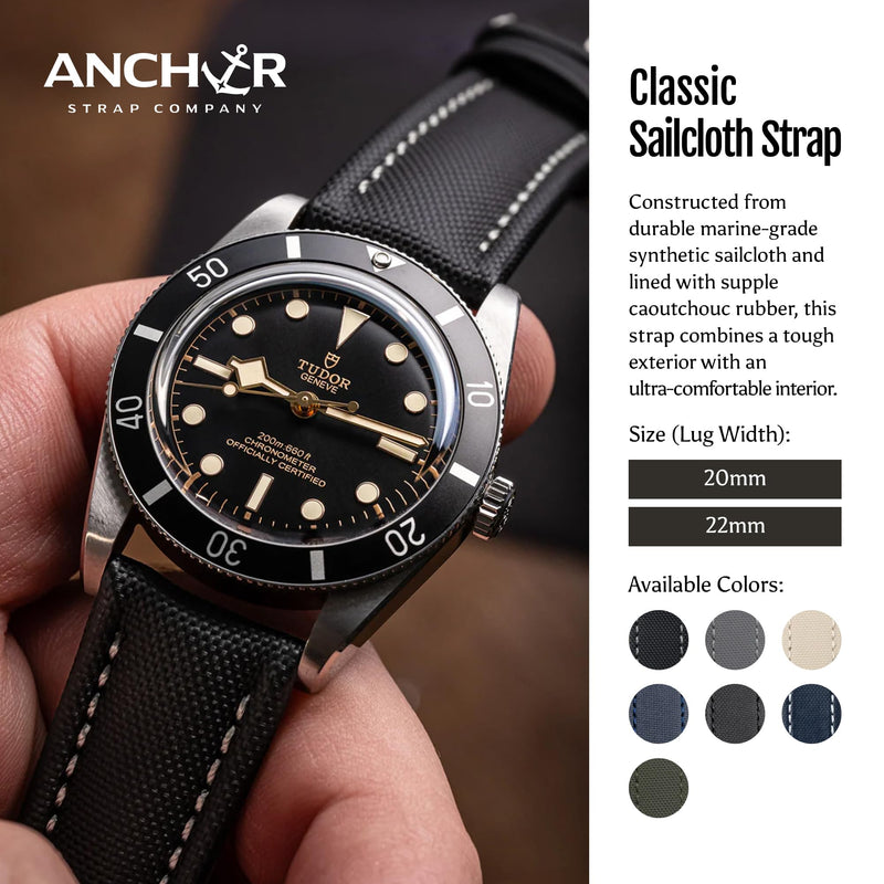Anchor Strap Co | Classic Sailcloth Watch Strap | Marine-Grade Outer + Caoutchouc Rubber Lining | Water-Resistant | Brushed 316L Stainless Steel Buckle | Fits 6.25–8.25in Wrists Marine Sand 20 mm