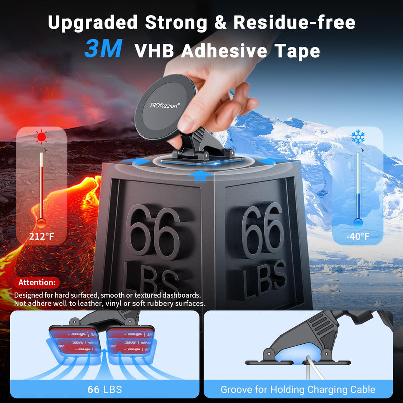 PROfezzion 2-Pack for MagSafe Mount Holder Fits Car Vent Dashboard & Office | Strong 3M Adhesive, Stable Vent Clip, Powerful Magnets Compatible with MagSafe for iPhone 17 - 12 Pro Max & All Phones Car Air Vent + Car Dash (1 + 1)