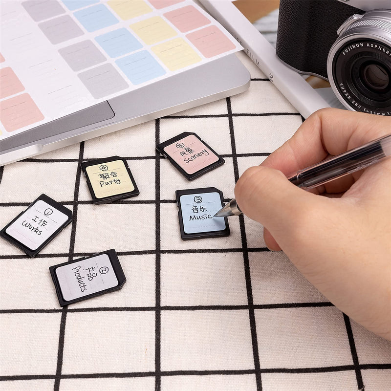 36 Slots Memory Card Case + 120 Count Card Labels: Water-Resistant Camera Memory Card Holder with Memory Card Labels for SD SDHC SDXC CF MSD Memory Card