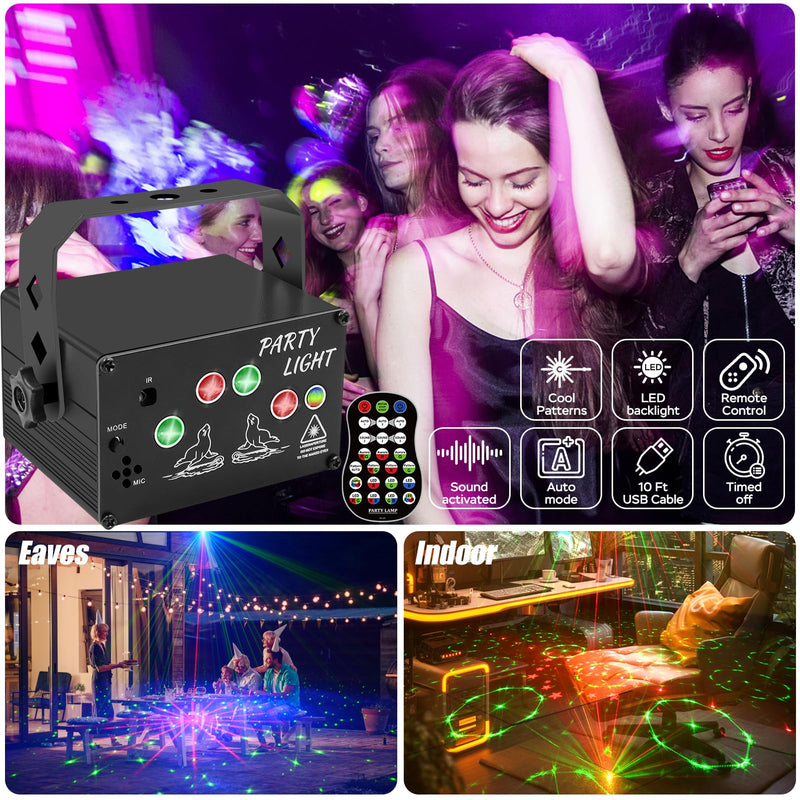 Mini USB-Powered Party Light 60-Patterns Stage Light with UV & RGB Backlight Remote Control for Indoor Events, Birthdays, Halloween, Karaoke, Club, and KTV, Matte Black