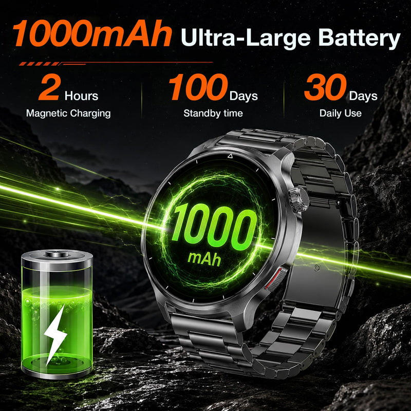 Smart Watch for Men,1000mAh Fitness Tracker 1.52" HD Smartwatch with Heart Rate SpO2 Blood Pressure Sleep Monitor, IP68 Waterproof/120+ Sports Modes, Watches for Men Compatible with Android iPhone Black