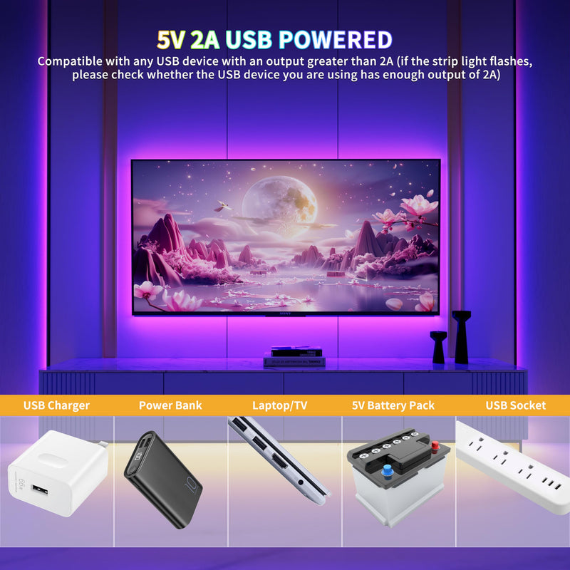 PAUTIX 5V USB COB RGB LED Strip Light 9.84ft/3m Color Changing Light Strips,TV Backlight Multicolor Flexible Under Cabinet Tape Lights with Bluetooth Control for Bedroom,Kitchen,Home DIY Lighting USB5V RGB/9.84ft