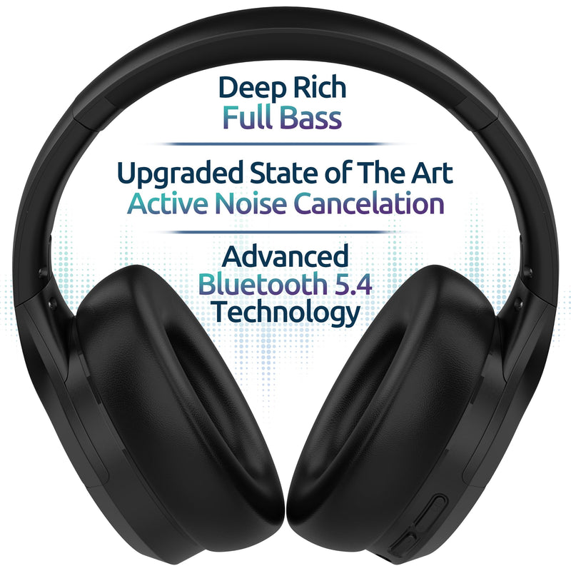Active Noise Cancelling Headphones, Bluetooth Over Ear, Hi-Fi Stereo,100H Playback Time, High-Resolution Audio, Water Resistant, Deep Bass, Memory Foam Ear Cups, Home, Office, Studio,Travel, Work, Gym Black