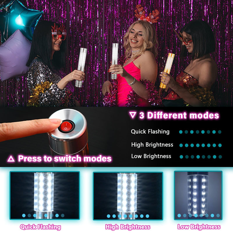 2 PCS LED Strobe Baton Lights Bottle Service Rechargeable Light, Reusable Handheld Champagne Bottle Light Topper for Party Nightclub Bar Wedding Concert Festival Activity (Golden, 2 Pack) Golden