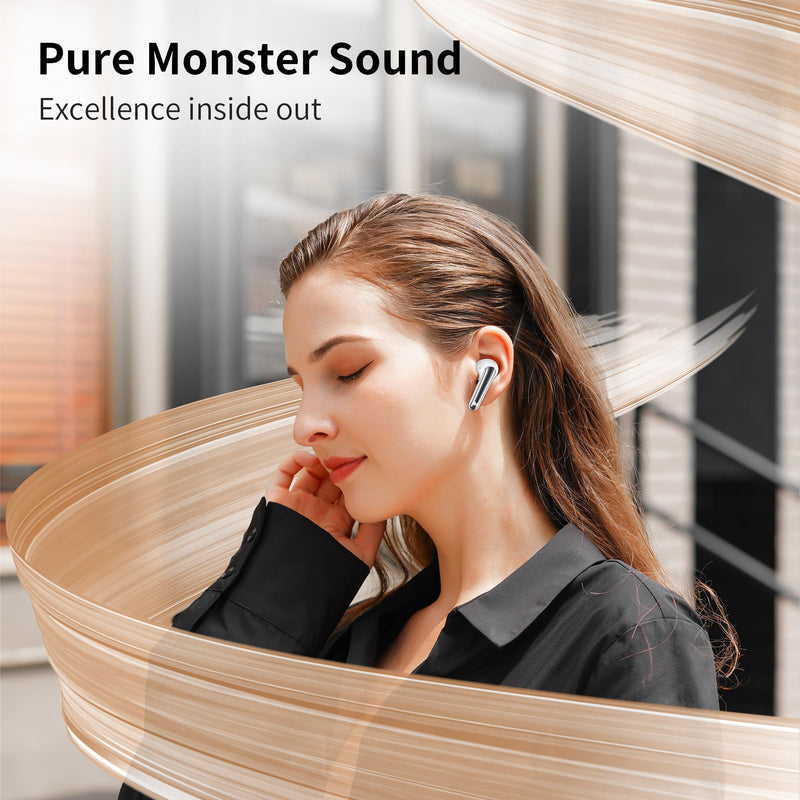 Monster N-Lite 203 AirLinks Wireless Earbuds, Bluetooth 5.3 Headphones HiFi Stereo, Wireless Earphones with 30H Playback, Type-C Charging, HD Clear Call, Touch Control, IPX6 Waterproof in-Ear Earbuds