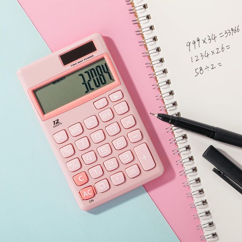 Mr. Pen- Standard Function Calculator, 12 Digits, Small Calculator, Light Pink Solar Calculator, Pocket Calculator, Simple Calculator, Basic Office Calculators, Solar Handheld Calculator