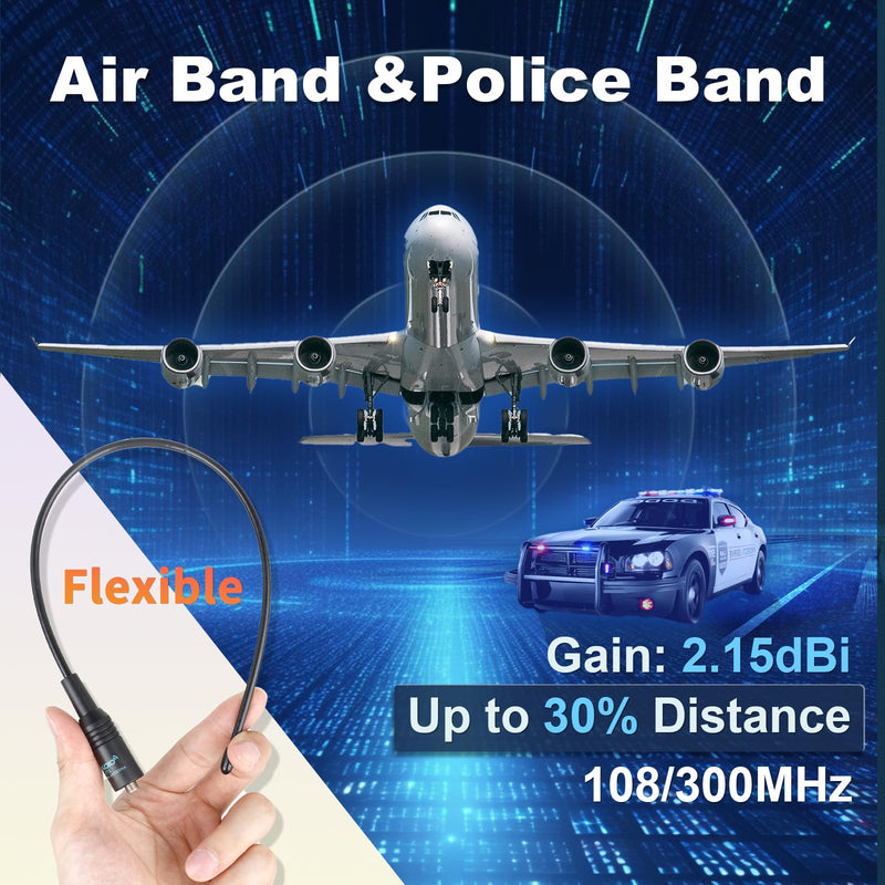 TIDRADIO Air Band Antenna &Police Band (2 Pack, 120/300MHz), for BAOFENG 5RM 5RX A36Plus UV-K5 TD-H3 Ham GMRS Radio Walkie Talkie, SMA-F 2Pack (Air band 15.15" 120/300MHz)