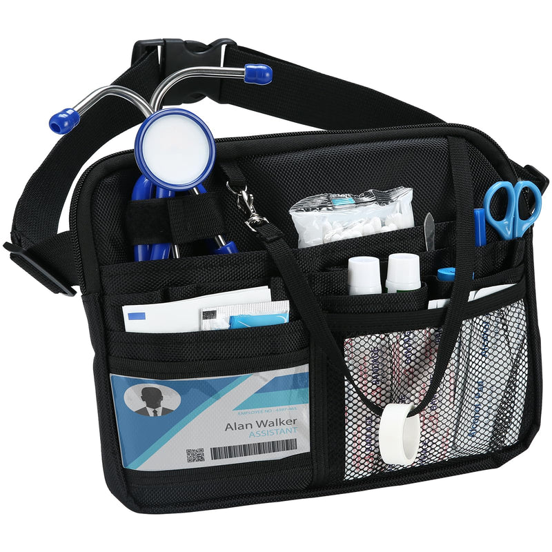 ProCase Nurse Fanny Pack, Lightweight Utility Organizer Pouch for Medical Supplies, Stethoscope, Scissors for RN EMT -Black, Large Black