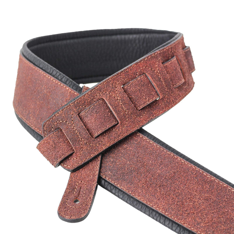 Walker & Williams STR-04 Distressed Mahogany Brown Italian Leather Padded Guitar Strap For Acoustic, Electric, And Bass Guitars