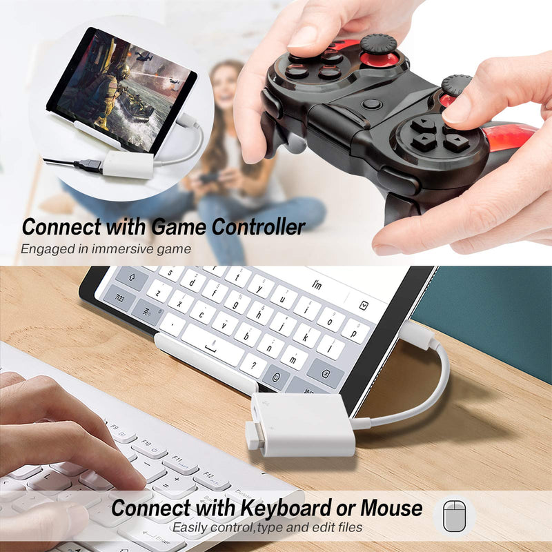 USB Camera Adapter with Charging Port, Portable USB Female OTG Adapter Compatible with iPhone iPad, iPad to USB Adapter Plug and Play Support Card Reader