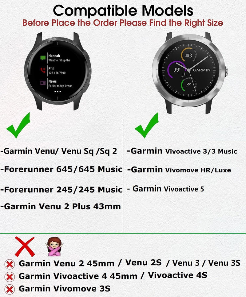 Elastic Bands for Garmin Venu/Sq/Sq 2/Forerunner 245/645 Music Watch Bands, Garmin Vivoactive 5 Bands, 20mm Nylon Sport Wristband for Garmin Vivomove HR/Sport,Vivoactive 3 Men Women Black+Green+Gray