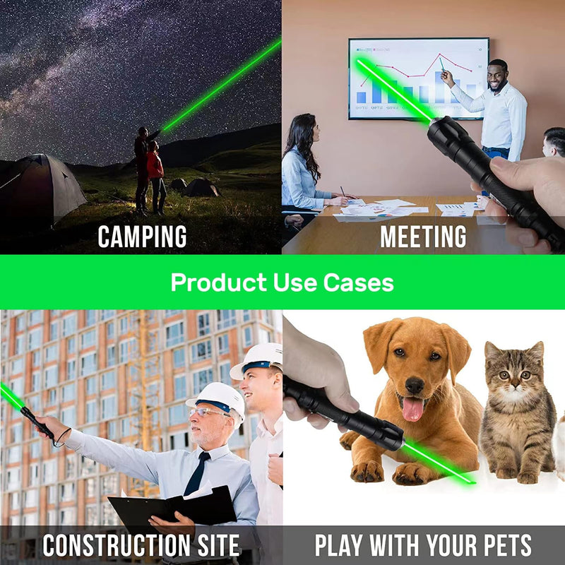 Long Range Green Laser Pointer with On/Off Switch Button, Laser Pointer High Power with USB Charging Case -Tactical Long Range Laser for Indoor Meetings, Pet Exercising, Outdoor Camping, Astronomy and