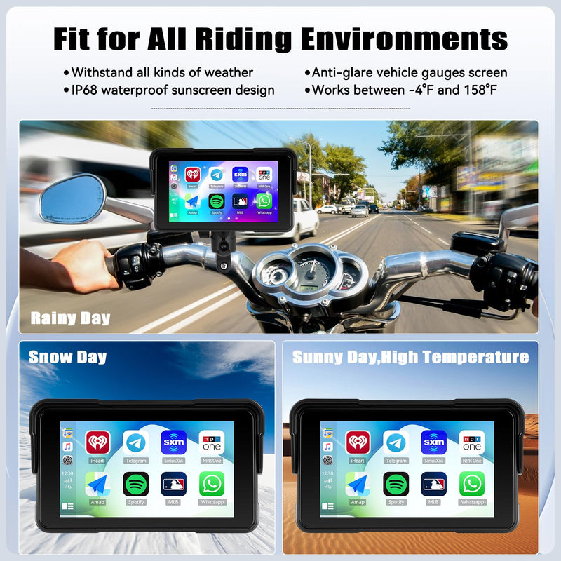 CAMECHO Motorcycle Wireless CarPlay & Android Auto Screen, 5" IP68 Waterproof HD for Moto Motorbike Touchscreen Car Stereo Support Bluetooth, GPS, Siri, USB Upgrade TF 12V 5 Inch+IP68