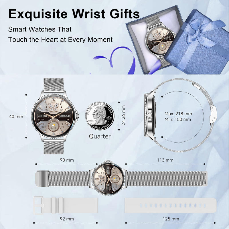 Efolen Smart Watches for Women Answer/Make Call,1.27'' Smartwatch Fitness Tracker for Heart Rate/Sleep Monitor/Calories/Blood Oxygen,100+ Sports Modes Android iPhone,IP68 Waterproof,Silver Silver