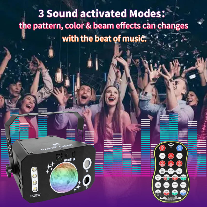 3 in 1 USB Sound Activated Party Light Disco Ball Lights,RGBW 4 Lens Dj Strobe Stage Lighting with Remote Control for Parties Indoor Dance Karaoke KTV Show Club