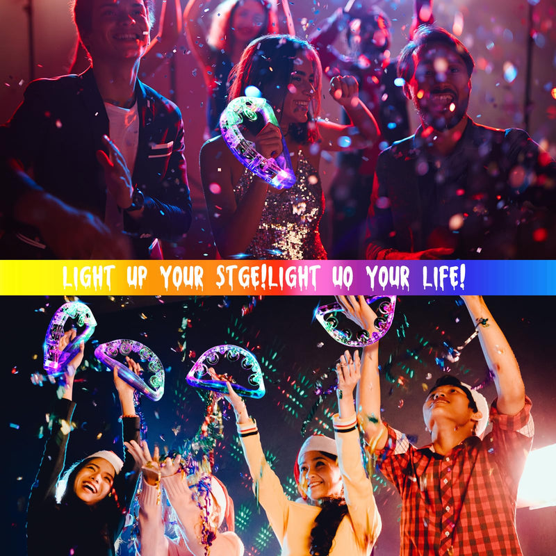 Sumind 6 Pieces Large LED Light up Tambourine 8.6 x 5.3 Inch Handheld Musical Flashing Tambourine Glow in The Dark Party Supplies for Adults Halloween Wedding Favors
