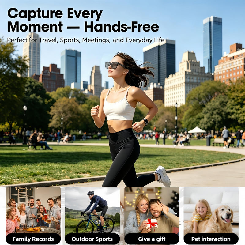 AI Smart Glasses with Camera, 8MP 4K/1080P Video Recording Glasses, Real-Time Translation, AI Voice Assistant & Object Recognition, Open-Ear Audio, Photochromic UV400 Lenses for Travel & Business