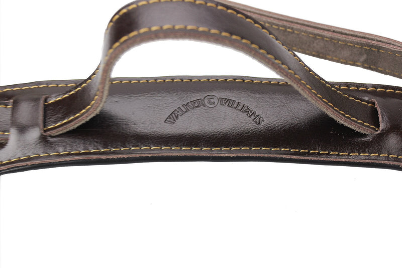 Walker & Williams C-18-BRN Vintage Style Guitar Strap In Premium Dark Brown Leather Extra Long Up To 61" For Acoustic, Electric, And Bass Guitars