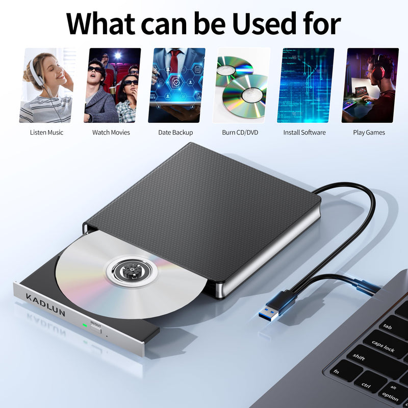 [AUSTRALIA] - External CD DVD Drive for Laptop USB 3.0 USB C CD Burner External DVD Drive Portable CD ROM Burner Reader Writer Drive External DVD Player for Laptop Desktop PC Windows 11/10/8/7 MacBook Mac OS Linux black-2 in 1 