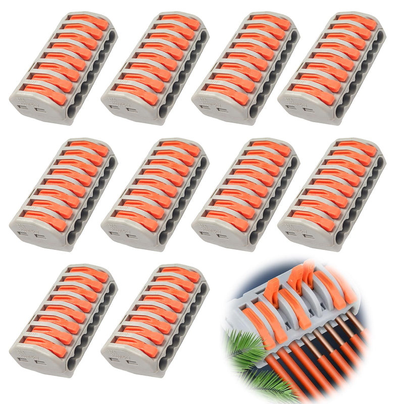 Pack of 10 Cable Connectors with Lever, 8-Pin Lustre Terminals, 250V/32A Connection Terminals, Electrical Cable Clamps for Safe Power Connections