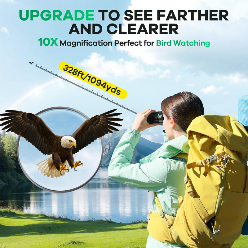 [AUSTRALIA] - Leacco 10x25 Compact Binoculars for Adults and Kids, Large View Waterproof Small Binoculars with Low Light Vision BAK4 Prism FMC Lens for Cruise Ship Bird Watching Travel Hunting, Military Green 