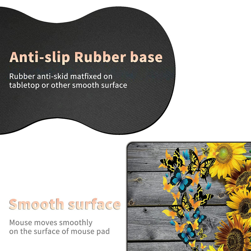 Ergonomic Keyboard Wrist Rest Pad+ Butterfly Wrist Support Cushion+ Square Mouse Pad+ Cup Coaster, Gel Memory Foam Sunflower Butterfly Desgin, 4Pcs Desktop Supply Set Combo for Home & Office