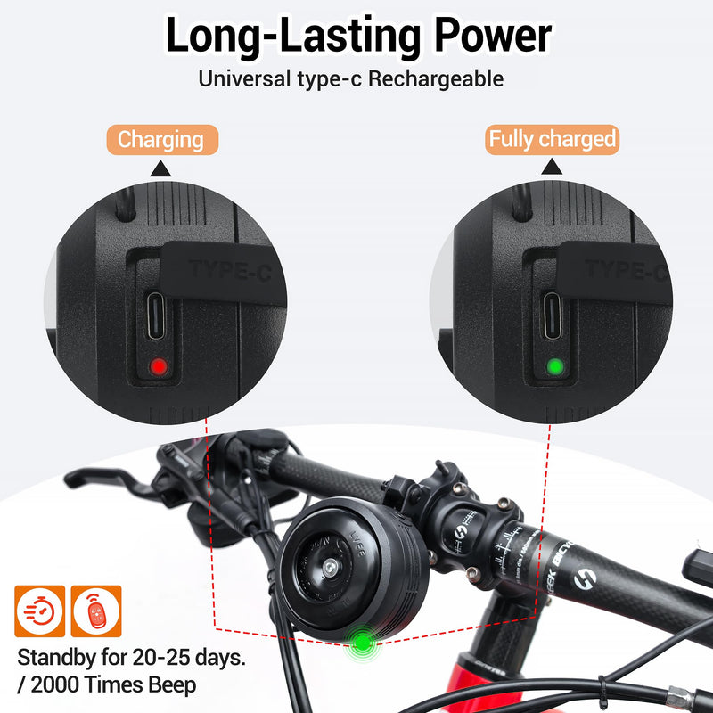 [AUSTRALIA] - Electric Bike Horn and Alarm System, 125dB, USB-Rechargeable, Waterproof, Remote Control 
