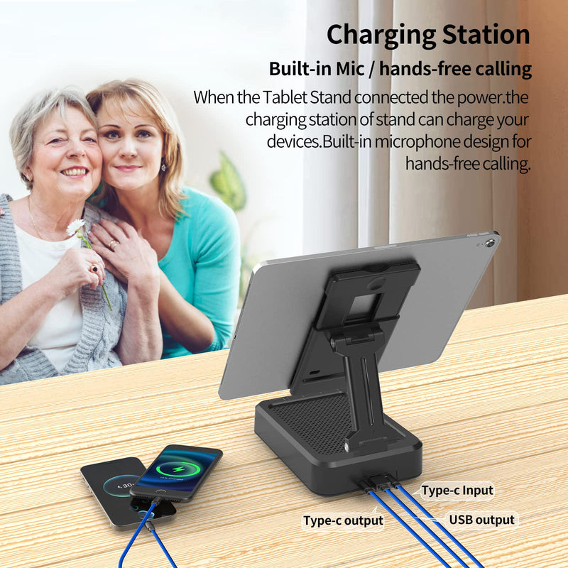 [AUSTRALIA] - JTEMAN Tablet Stand Adjustable with Bluetooth Speakers,Kitchen Gadgets,Gifts for Women Men,Wireless Bluetooth Speaker Tablet Holder,Desk Mic Charging Sation Compatible with Phones and Tablet Silver Black 