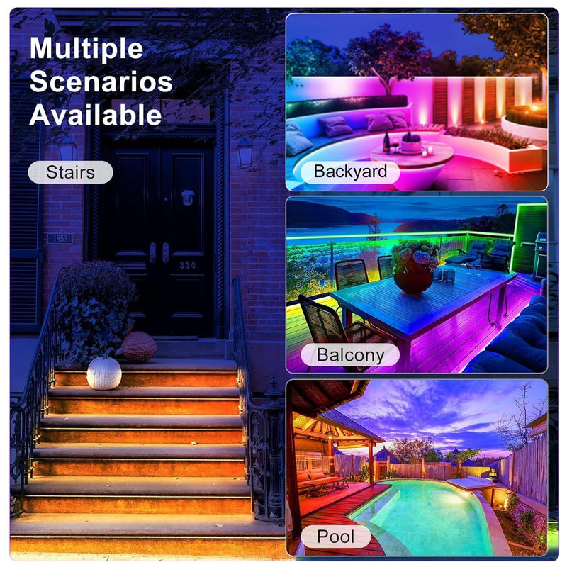 Smart Solar Led Strip Lights Outdoor, 16.4ft RGBICW Solar Rope Lights Self-Adhesive Waterproof with Remote Timer and Auto On/Off, Perfect for Deck, Patio, Poolside, Camping Decor RGBWIC