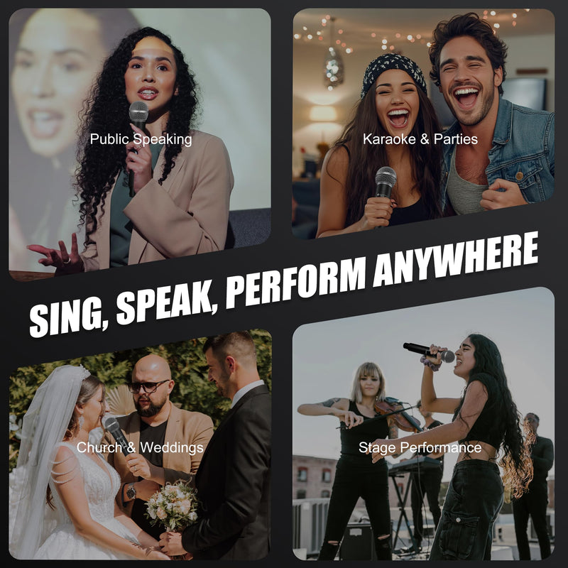 [AUSTRALIA] - Wireless Microphones - Dual Rechargeable Handheld Mics with Receiver - 240ft Range - Karaoke Microphone for Singing, Speaking, Meeting and Events Silver 