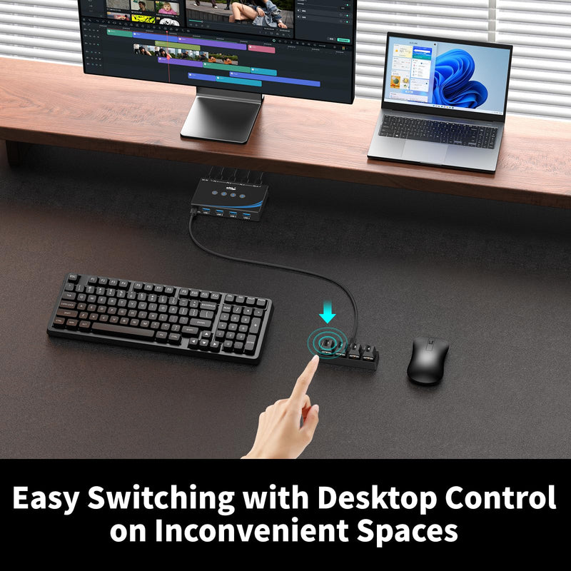 eKL USB 3.0 Switch 4 Computers Sharing USB Peripherals, 4 Port USB Switcher Sharing Mouse Keyboard Scanner Printer, with 3.5mm Headset Jack Audio Out, Includes 4 USB 3.0 Cables and Remote USB3.0 4 in 4 out with desktop controller