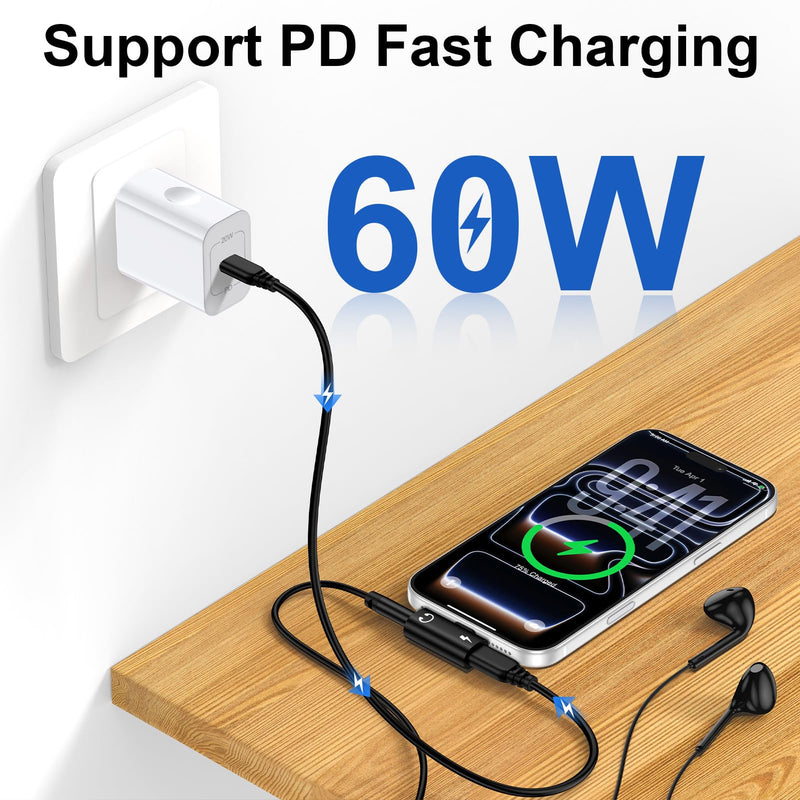 USB C to 3.5mm Headphone Jack Adapter and Charger for Samsung Galaxy S26 | S26 Ultra S26+ S25 FE A17 A37 A27 A36, 2 in 1 Type C Audio Adapter Headphone Aux & Charger Adaptor 60W Fast Charging Dongle Black