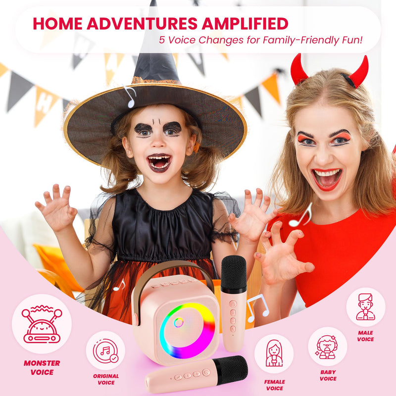 Karaoke Machine for Kids Adults, Mini Portable Bluetooth Karaoke Speaker with 2 Wireless Microphone and Lights, Birthday Gifts for Girls Ages 4, 5, 6, 7, 8, 9, 10, 12+ Family Home Party 2 Mics Pinkcolor