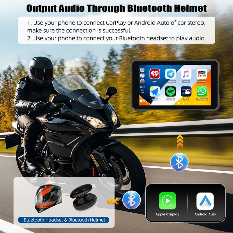 CAMECHO Motorcycle Carplay Screen, Wireless CarPlay Android Auto for Moto, 5" Waterproof Touchscreen Portable Car Stereo Support Dual Bluetooth, Siri, Google Assistant