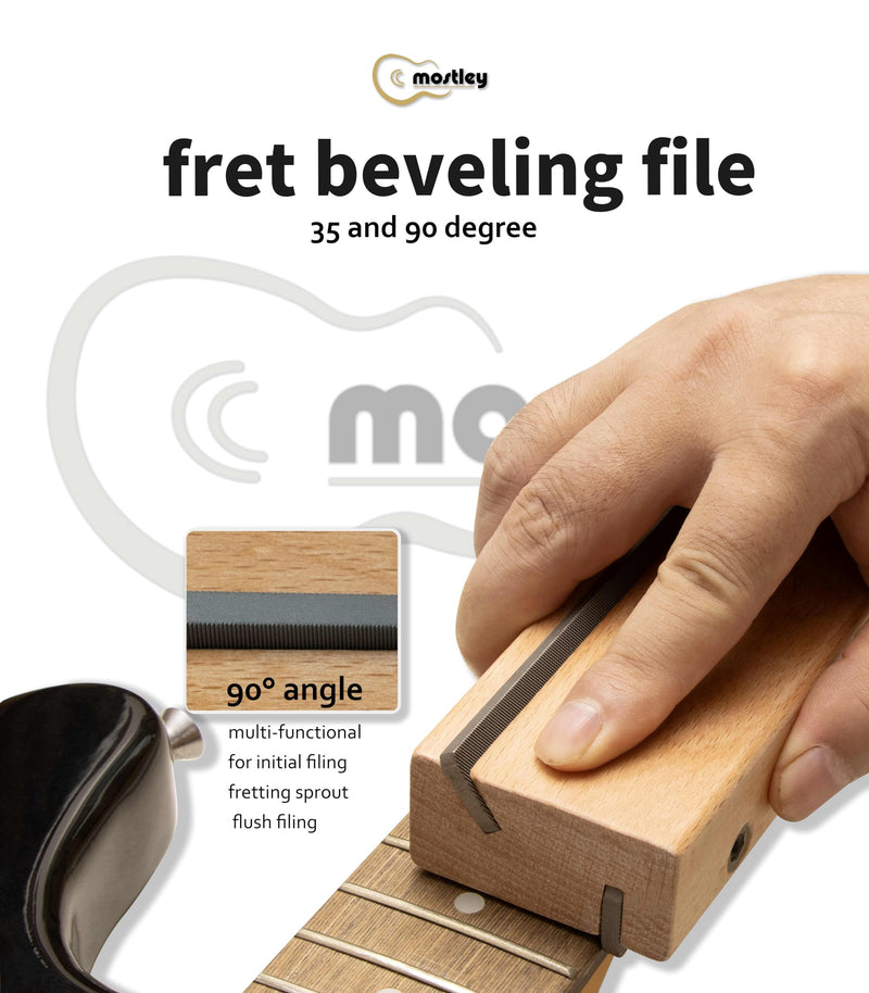[AUSTRALIA] - Guitar 𝙁𝙧𝙚𝙩 𝙀𝙣𝙙 𝘽𝙚𝙫𝙚𝙡𝙞𝙣𝙜 𝙁𝙞𝙡𝙚 Angled 35/90 Degree, Removable Frets Edge Dressing File, Luthier Fretting Sprout Beveler Tool, Fret End Trimming File with Solid Wooden Handle 