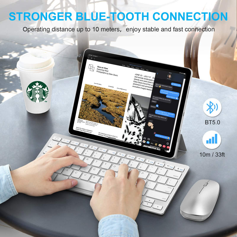 Wireless Keyboard and Mouse for iPad (iPadOS 13 and Above), SPARIN Bluetooth Keyboard and Mouse Compatible with iPad Pro 12.9 / 11 / iPad 10.2 (9th 8th Gen) / iPad Air 4 / iPad Mini, Silver White