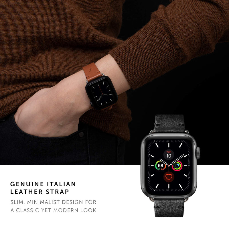 Native Union Classic Strap for Apple Watch 38/40/41mm – Genuine Italian Nappa Leather – Stainless Steel Hardware with Soft Nubuck Leather Backing Compatible with Series 1-10, SE, SE 2 & Ultra (Black) Shark Black 40mm