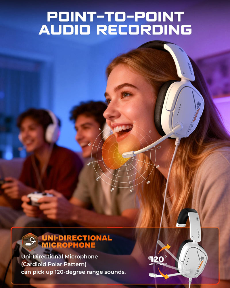 [AUSTRALIA] - NUBWO HG04L Gaming Headset for PS5/PS4, Xbox Series X|S/Xbox One, Switch – 250g Lightweight, Clear Unidirectional Mic, Soft Memory Earmuffs, 3.5mm Jack for Gaming & Work White 