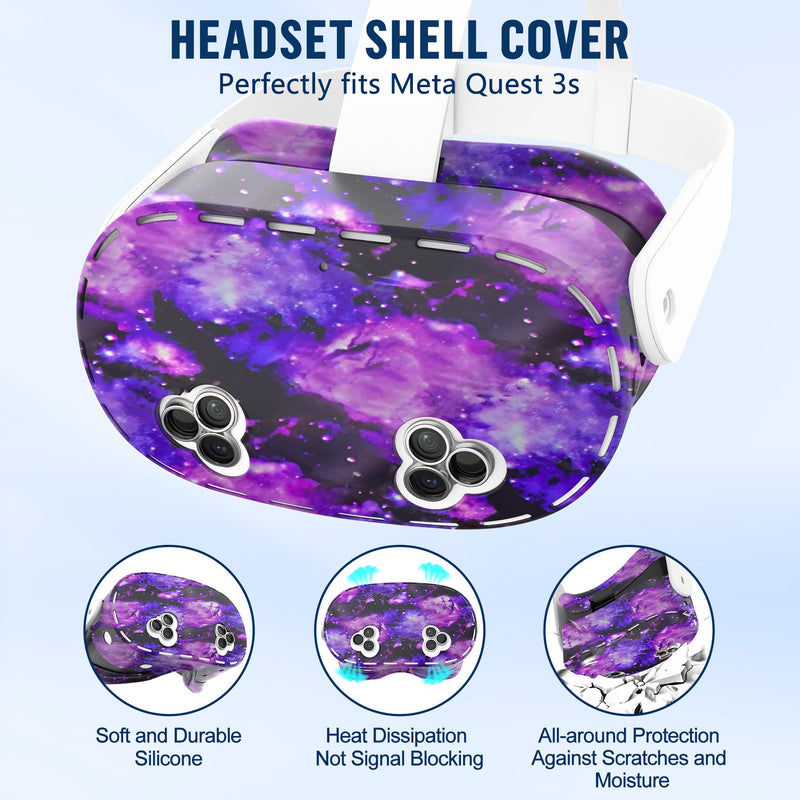 9-in-1 Silicone Cover Set for Meta/Oculus Quest 3S, Not Fit Quest 3 | VR Headset Protection Cover, Controller Grip Covers, Silicone Face Cover, Camera Lens Protectors, Protective Lens Cover Starry Blue